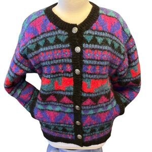 Vintage Icelandic Design 100% Wool Geometric Cardigan M/L